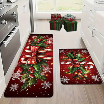 Merry Christmas candy cane snowflake kitchen mat festive holiday decor rug