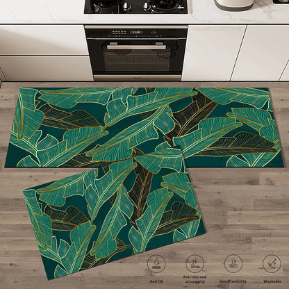 Green Leaves Kitchen Mat Absorbent Non-Slip Washable Rug Bathroom Entrance Doormat Large Carpet Home Decor