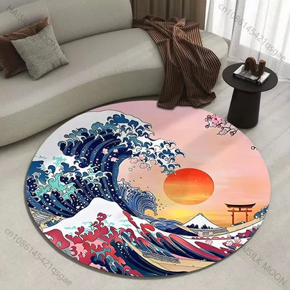 Japanese Great Wave Round Area Rug