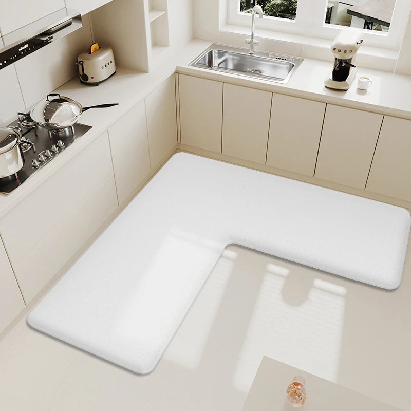 Thickened L-Shaped Kitchen Floor Mat Flannel Absorbent Oil-Resistant Non-Slip Soft Carpet