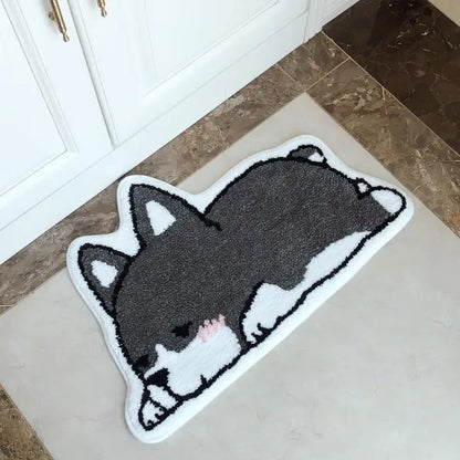VIKAMA Cartoon Corgi Rug Soft Warm Non-Slip Absorbent Bathroom Floor Mat Living Room Bedroom Doormat Home Decor