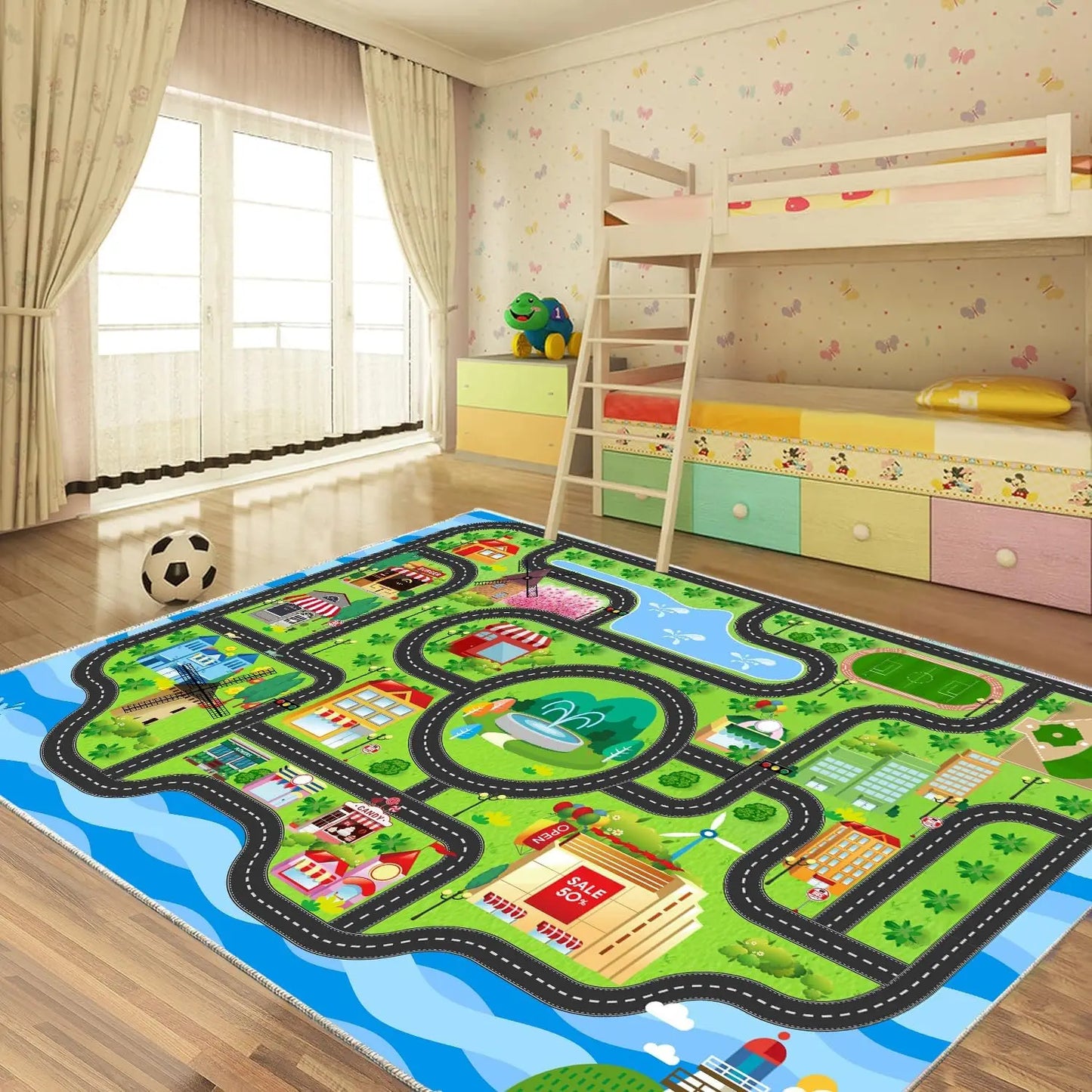 Kids city traffic interactive play rug