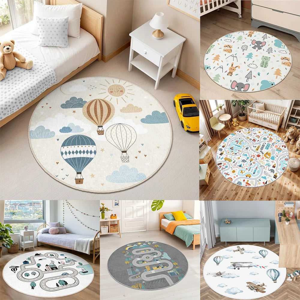VIKAMA Kids Cartoon Road Track Round Play Rug