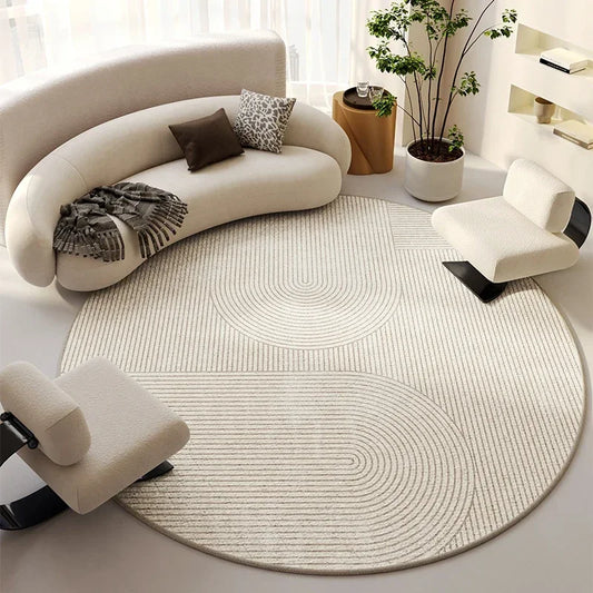 Beige Round Light Luxury Non-Slip Large Area Rug