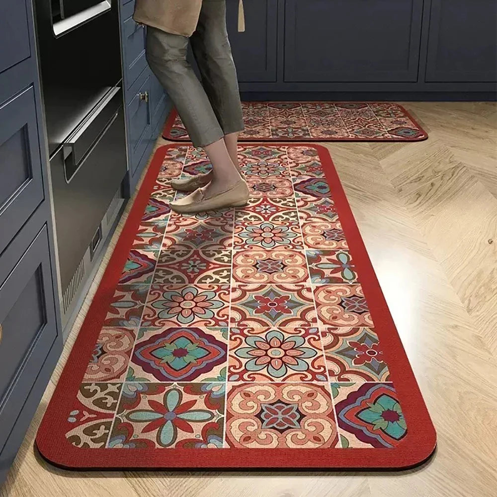 Kitchen Absorbent Printed Non-Slip Rug Long Carpet Hallway Bedroom Living Room Entrance Bath Doormat Home Decor