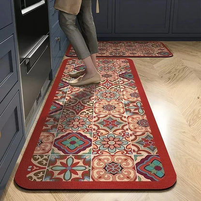 Kitchen Absorbent Printed Non-Slip Rug Long Carpet Hallway Bedroom Living Room Entrance Bath Doormat Home Decor