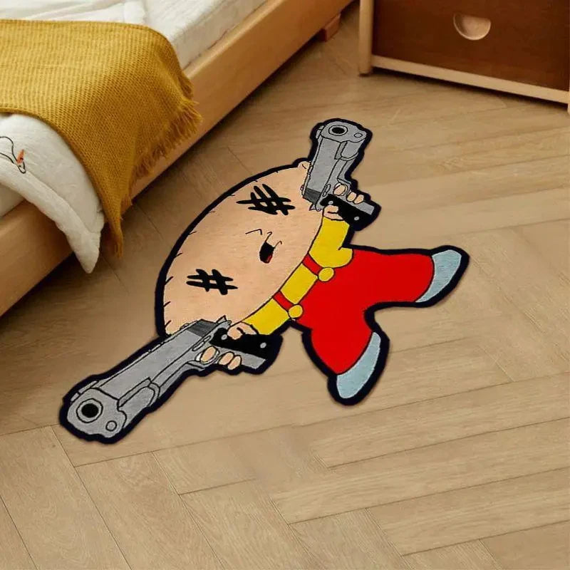 VIKAMA Cartoon Character Rug Soft Warm Non-Slip Bathroom Entryway Floor Mat Bedroom Bedside Cushion Home Decor