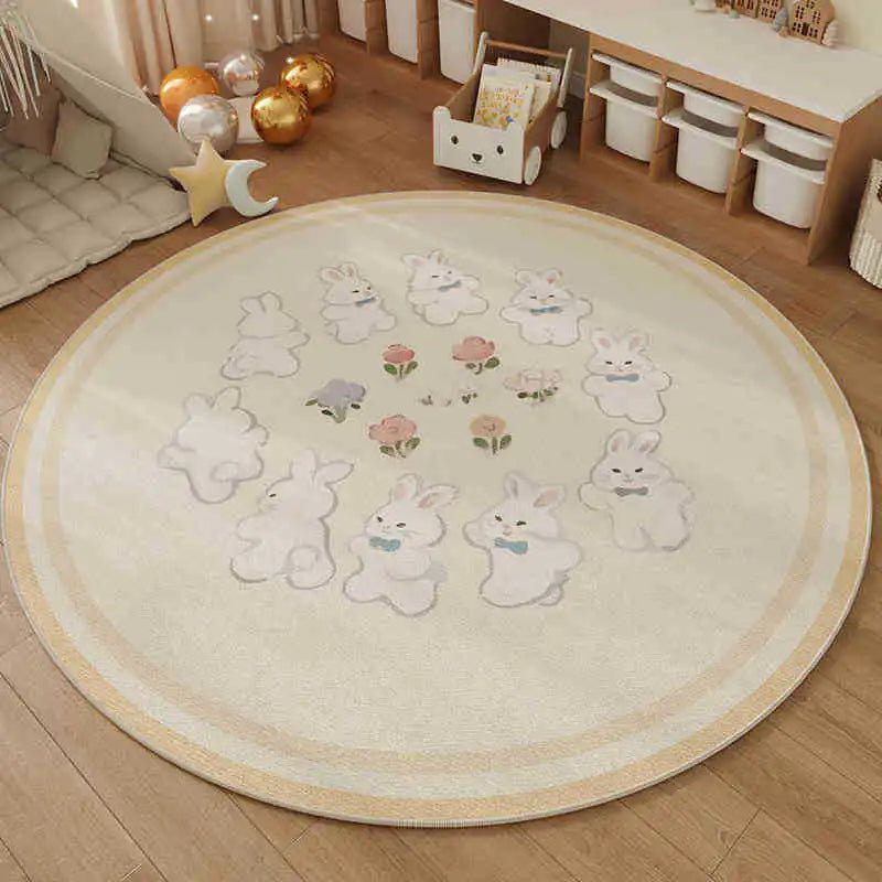Cute Cartoon Bear ABC Alphabet Round Rug Soft Non-Slip Nordic Style Carpet Kids Nursery Play Area Floor Mat Home Decor