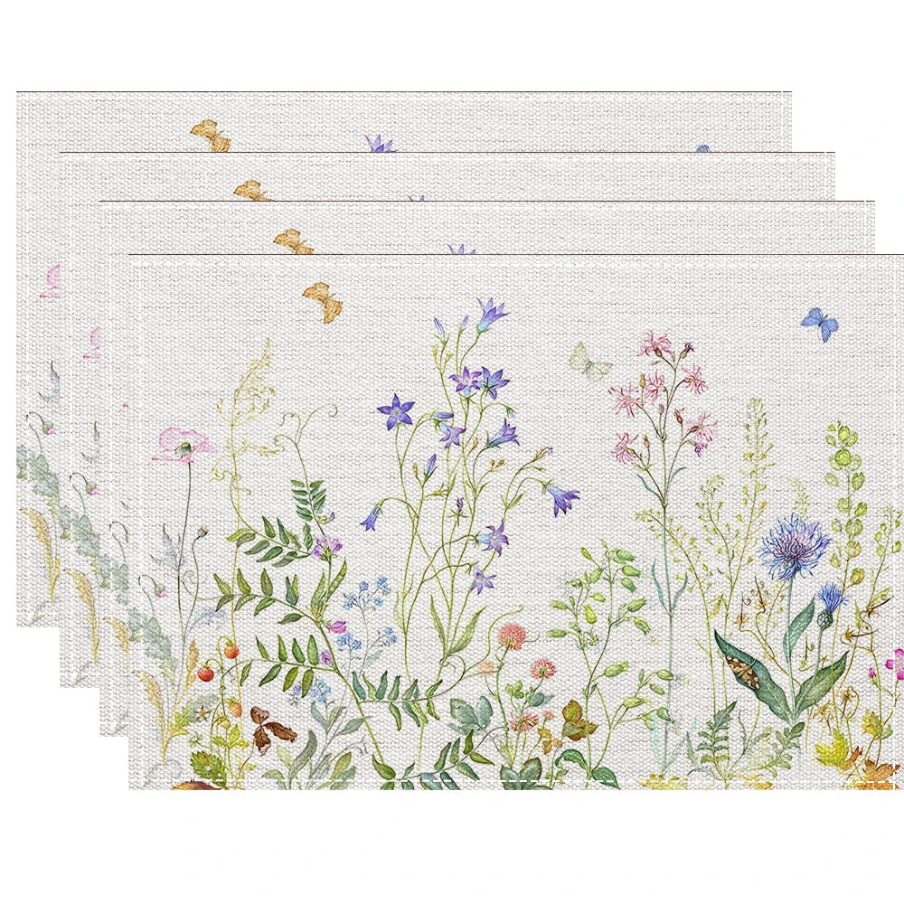 Floral Leaf Vintage Dining Table Placemats Set