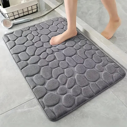 3D Cobblestone Embossed Bathroom Mat Non-Slip Absorbent Machine Washable Quick-Dry Door Floor Mat