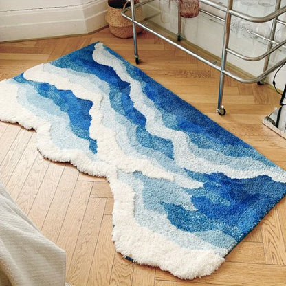 Blue Sea Wave Flocking Non-Slip Area Rug