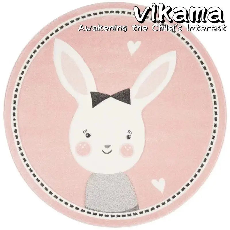 VIKAMA Cartoon Animal Round Cashmere Rug Non-Slip Washable Bedroom Living Room Sofa Mat