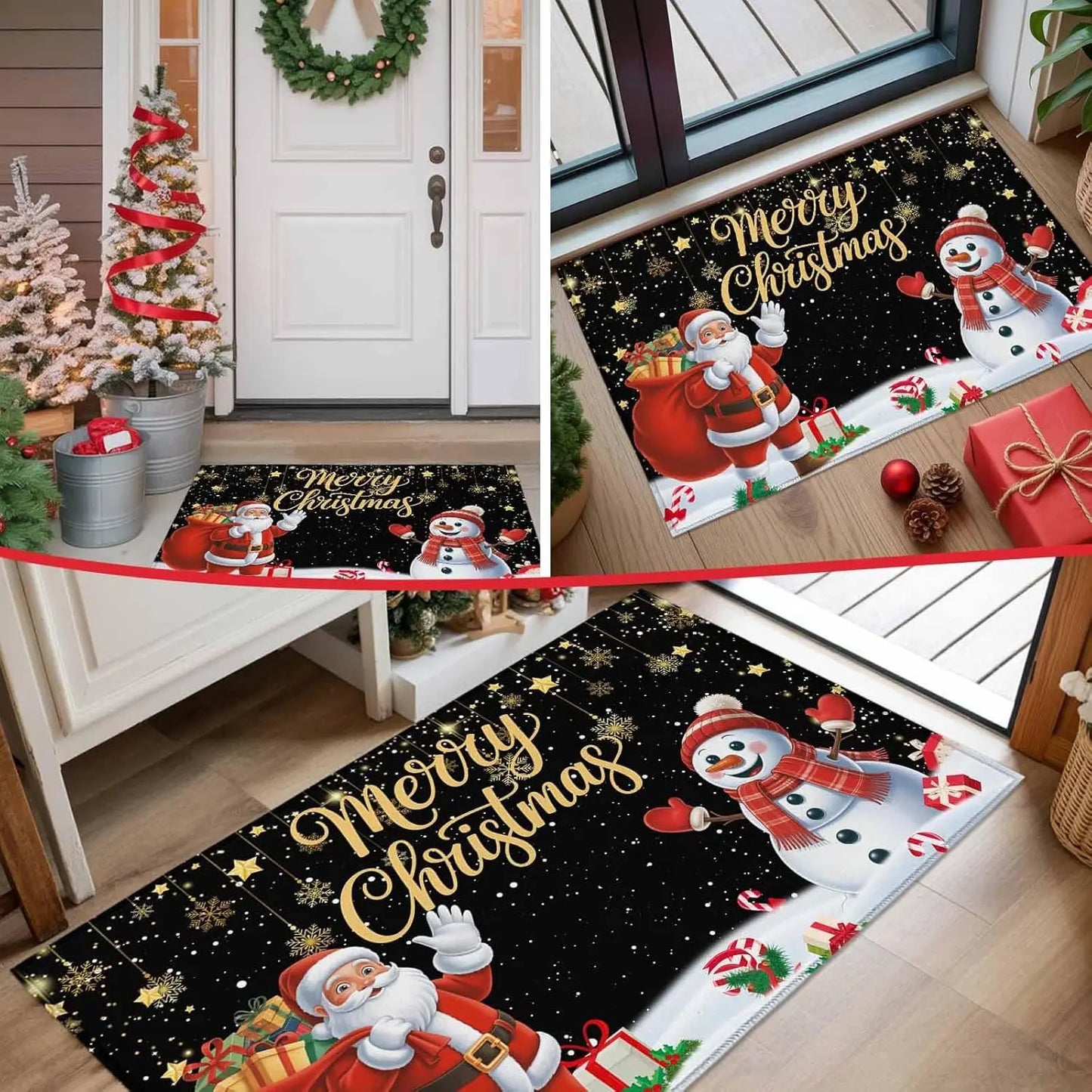 VIKAMA Merry Christmas Santa Claus Snowman Welcome Doormat