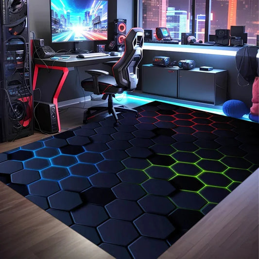 Gamer Rug Gaming Rug Geometric Colorful Neon Sport Area Rug Play Room Gaming Gifts Home Decor Carpet