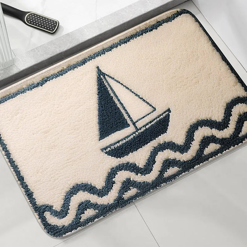 Cartoon Fish Bathroom Mat Non-Slip Absorbent Shower Room Carpet Machine Washable Floor Rug Home Decor