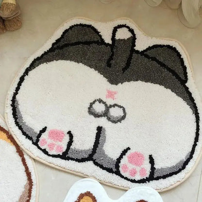 Cartoon Corgi Cashmere Bath Mat Absorbent Non-Slip Toilet Floor Rug Home Decor
