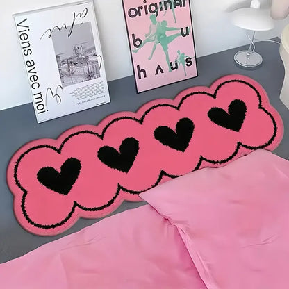 VIKAMA Pink Heart-Shaped Non-Slip Bedside Runner Rug