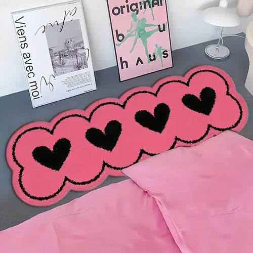 VIKAMA Pink Heart-Shaped Non-Slip Bedside Runner Rug