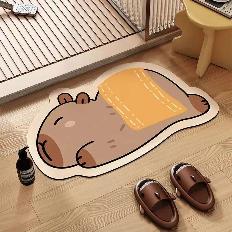 Bathroom absorbent non-slip foot pad cute cartoon household diatom mud floor mat quick drying entry toilet toilet anti-drop