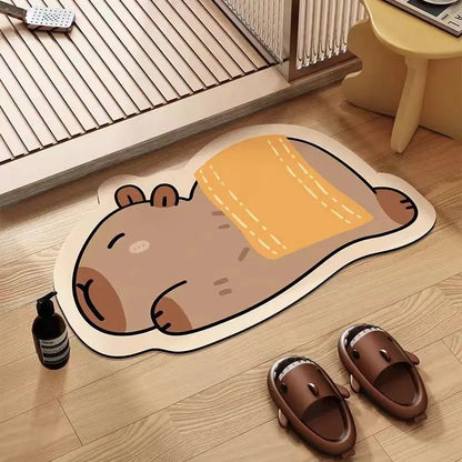 Bathroom absorbent non-slip foot pad cute cartoon household diatom mud floor mat quick drying entry toilet toilet anti-drop