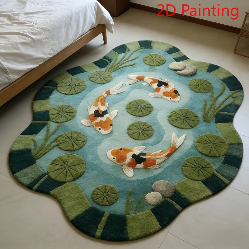 Koi Fish Pattern Round Fluffy Non-Slip Area Rug