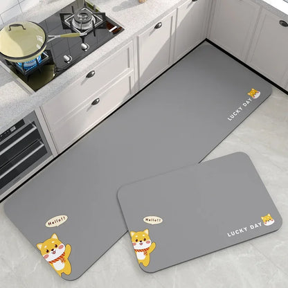 VIKAMA Diatomite Kitchen Mat Non-Slip Waterproof Absorbent Cartoon Rug Home Decor
