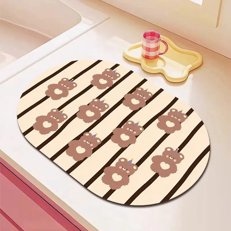 Cute diatomite non-slip quick-dry kitchen mat