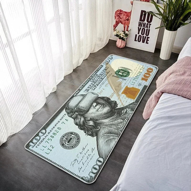 VIKAMA Creative Banknote Long Strip Floor Mat Soft Non-Slip Bedroom Bedside Rug