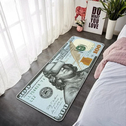 VIKAMA Creative Banknote Long Strip Floor Mat Soft Non-Slip Bedroom Bedside Rug