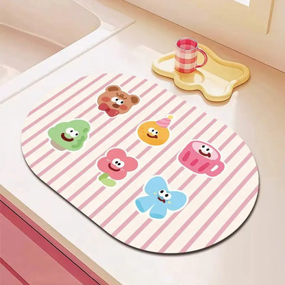 Cute diatomite non-slip quick-dry kitchen mat