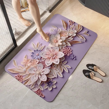 German diatomaceous earth floor mat 3D three-dimensional floral household bathroom anti slip mat