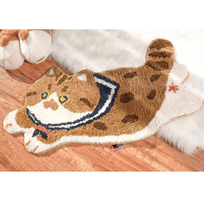 VIKAMA Cute Cat Girl Faux Cashmere Carpet Soft Non-Slip Absorbent Bedroom Bathroom Kitchen Floor Mat