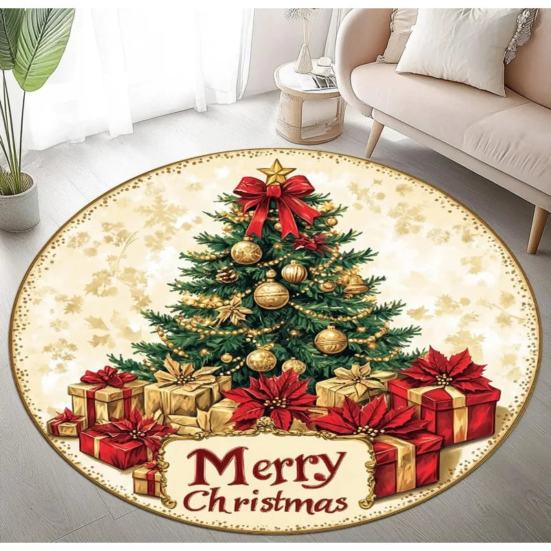 3D book library Christmas round rug