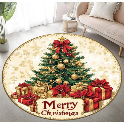 3D book library Christmas round rug