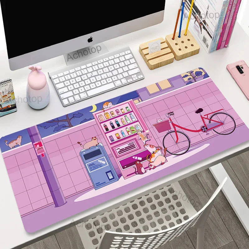 Cute Anime Cat Extended Gaming Desk Mat