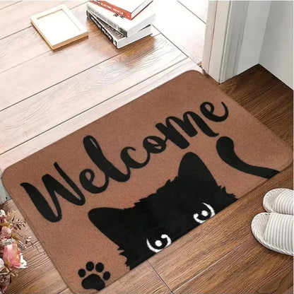 Black Cat Cute Cartoon Non-Slip Welcome Doormat Soft Area Rug Living Room Bedroom Outdoor Home Decor