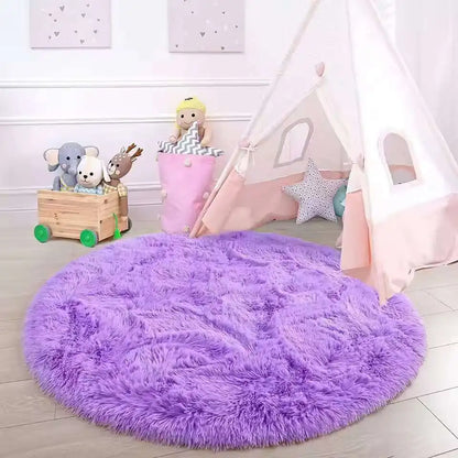 Fluffy round shaggy bedroom rug for girls room