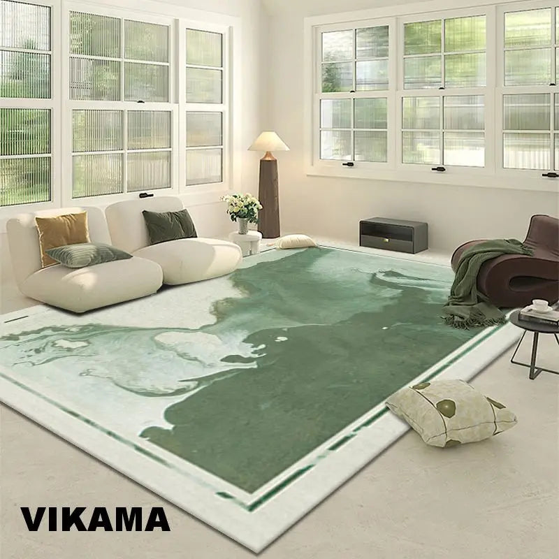 VIKAMA Crystal Pile Green Chinese Style Rug Full Area Bedroom Living Room Bedside Sofa Carpet Home Decor