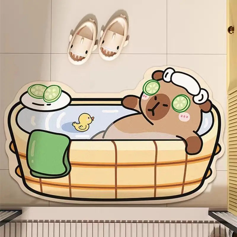 Bathroom absorbent non-slip foot pad cute cartoon household diatom mud floor mat quick drying entry toilet toilet anti-drop