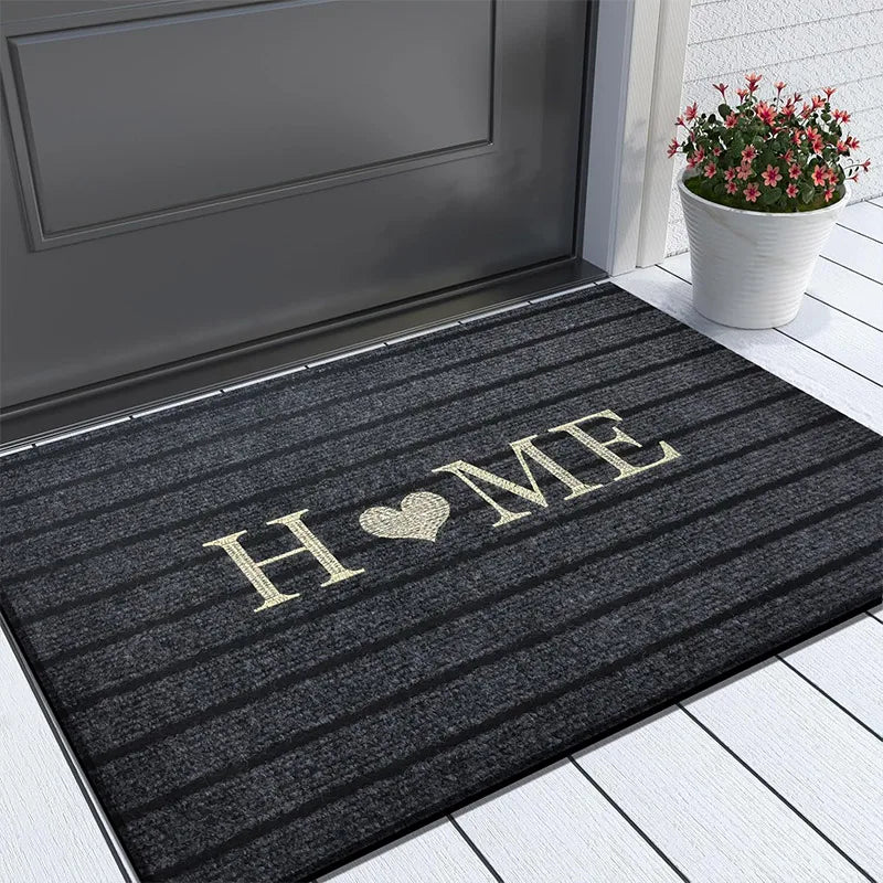 Solid Color Seven Stripe Door Mat Flocking Absorbent Non-Slip Carpet Entrance Shower Room Machine Washable Rug
