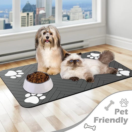Absorbent waterproof pet feeding mat for dog and cat bowls