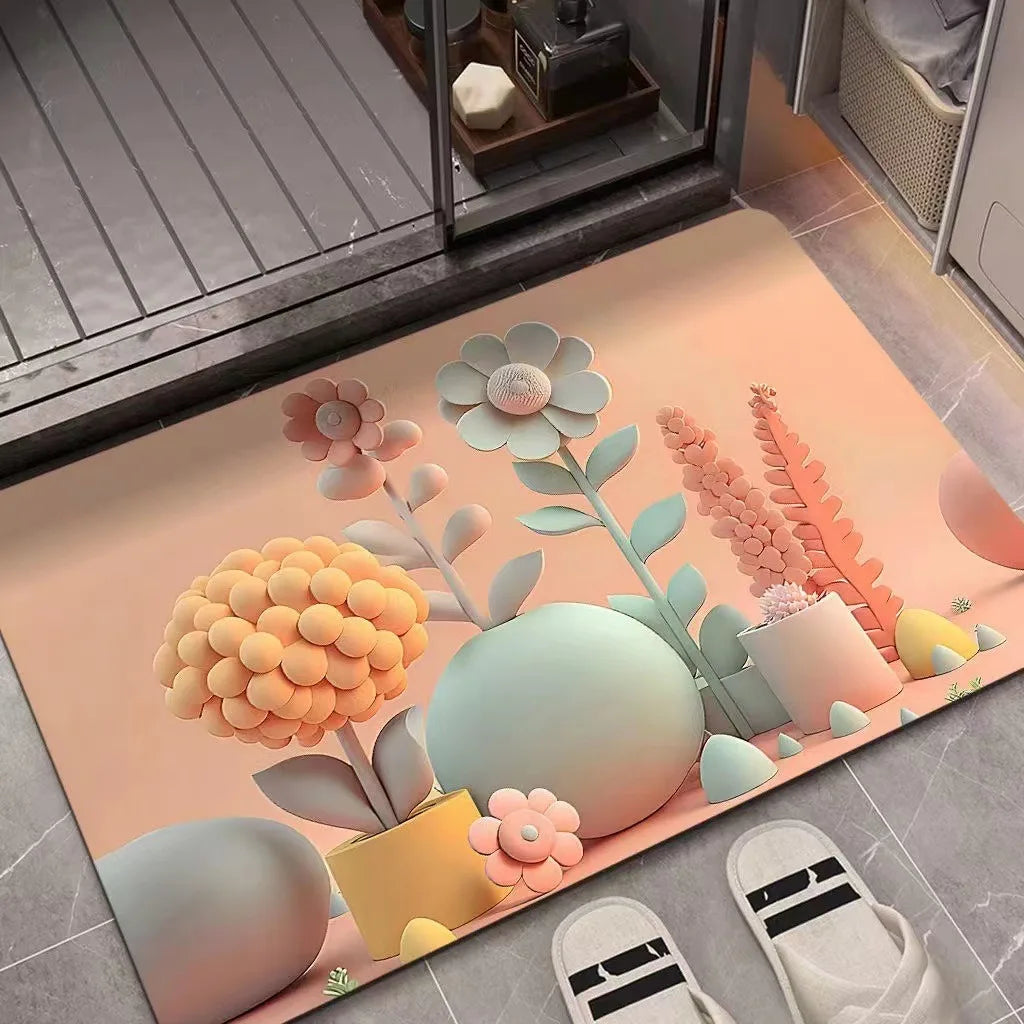 3D Oil Painting Diatomaceous Earth Mat Absorbent Quick-Dry Non-Slip Bathroom Door Floor Rug Home Decor