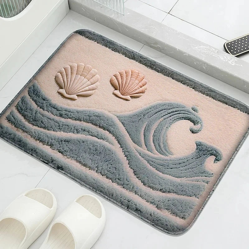 Ocean Theme Bathroom Floor Mat Water-Absorbing Non-Slip Machine Washable Toilet Door Rug Retro Home Decor