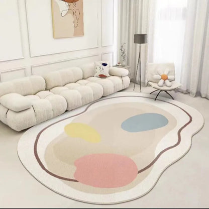 VIKAMA Pink Faux Cashmere Rug Irregular Soft Non-Slip Bedside Bedroom Floor Mat Home Decor