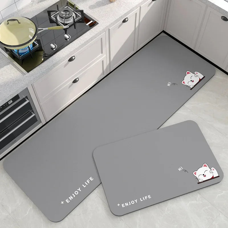 VIKAMA Diatomite Kitchen Mat Non-Slip Waterproof Absorbent Cartoon Rug Home Decor