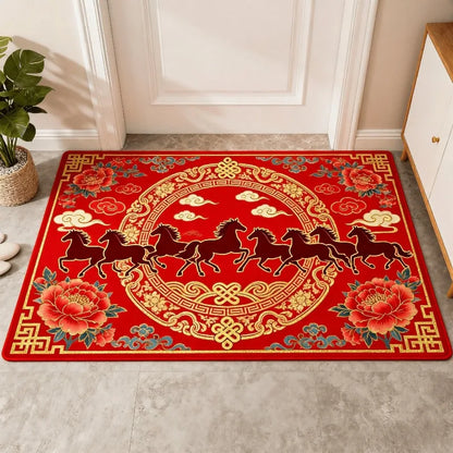 Chinese Style Red Horse Pattern Carpet Non-Slip Entrance Mat Living Room Home Decor Rug Chinese New Year Floor Mat