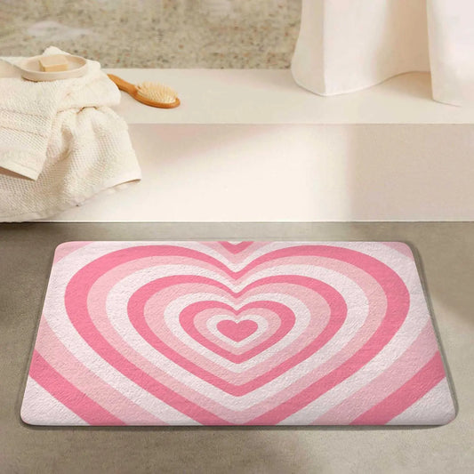 VIKAMA Pink Heart Facecloth Carpet Cute Non-Slip Bedroom Bathroom Entrance Floor Mat
