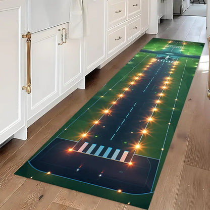 Neon Runway Airplane Kids Play Area Rug