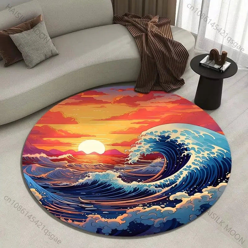 Japanese Great Wave Round Area Rug