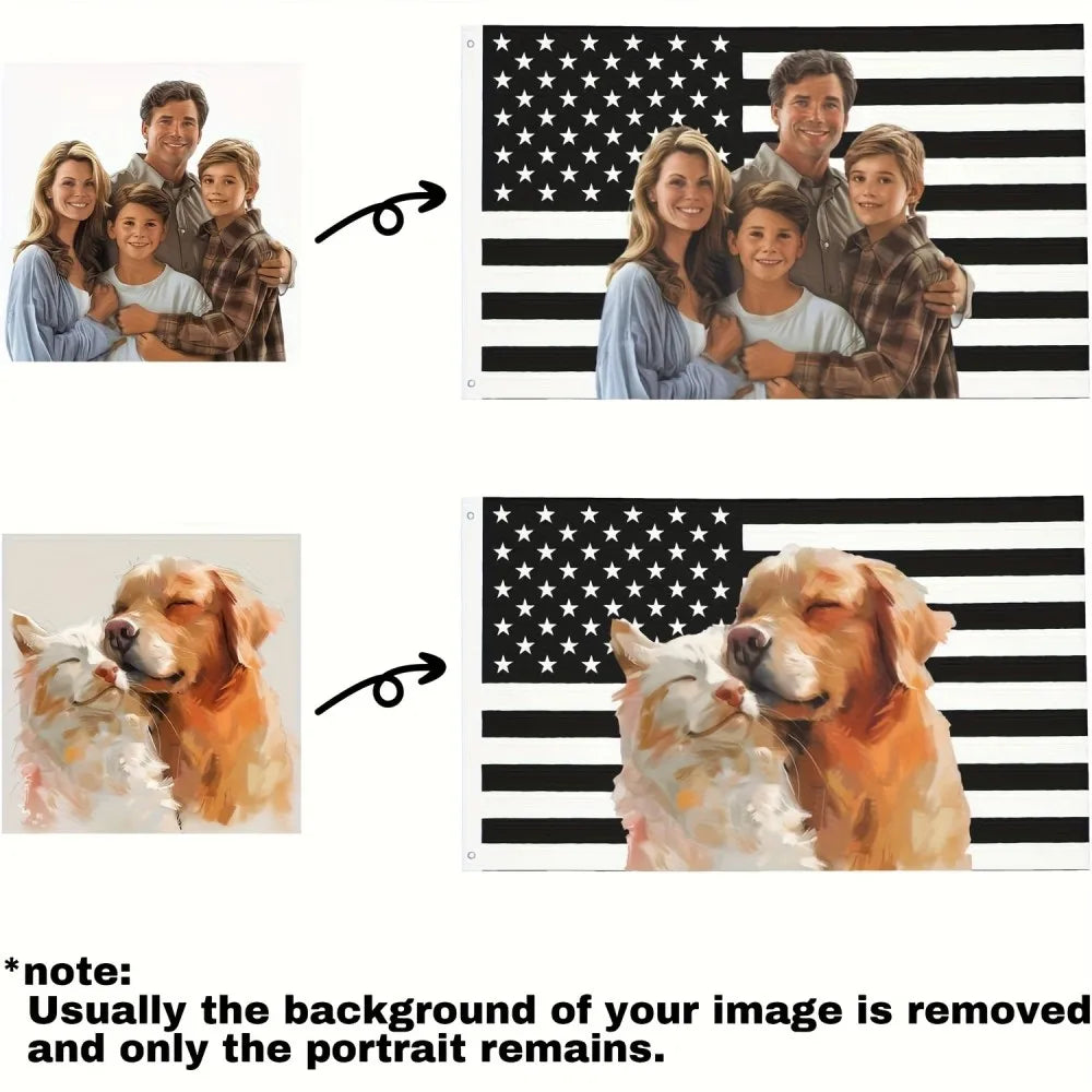 VIKAMA Black American Flag Polyester Banner, Custom Photo Printing, Living Room Decor, Patriotic Home Accents shrek